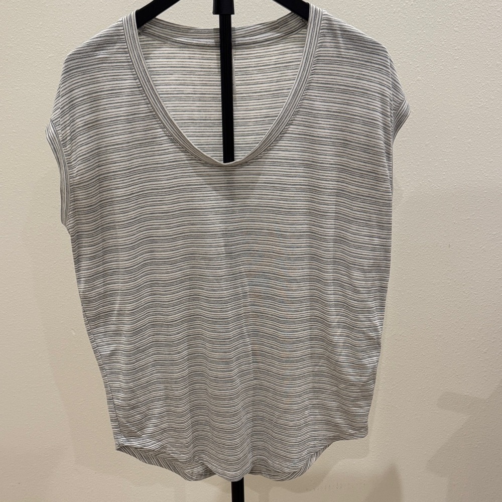 Athleta Gray Striped‎ V-Neck Tank Top